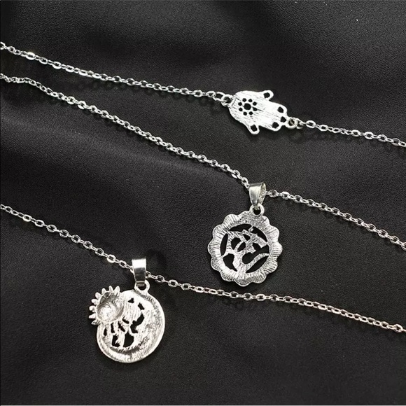 3-Strand Boho Necklace Sun/Moon OM Hamsa Hand Chic - Picture 4 of 7
